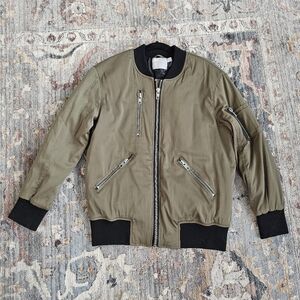 ASOS Army Green Satin Bomber Jacket Size 7